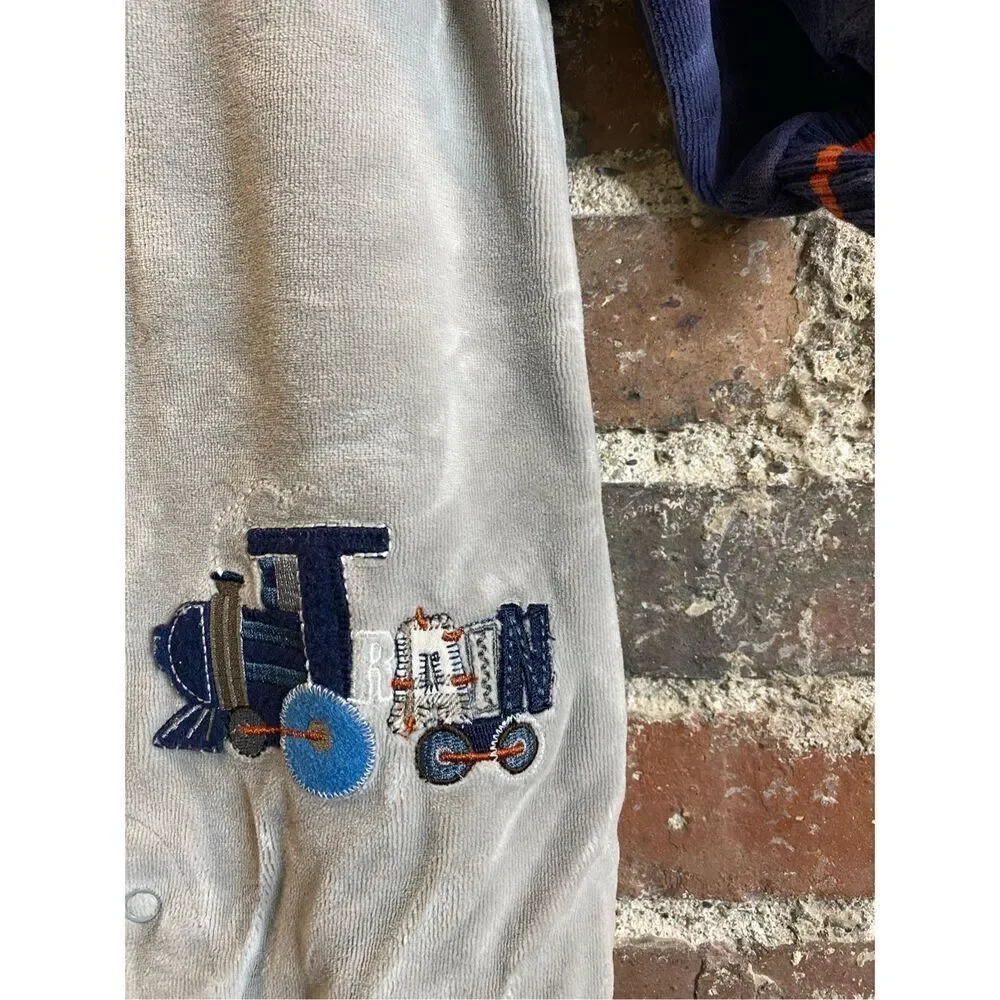 Carter’s Plush Blue/Gray Toot! Toot! Train Bodysuit Baby Size 6 Months